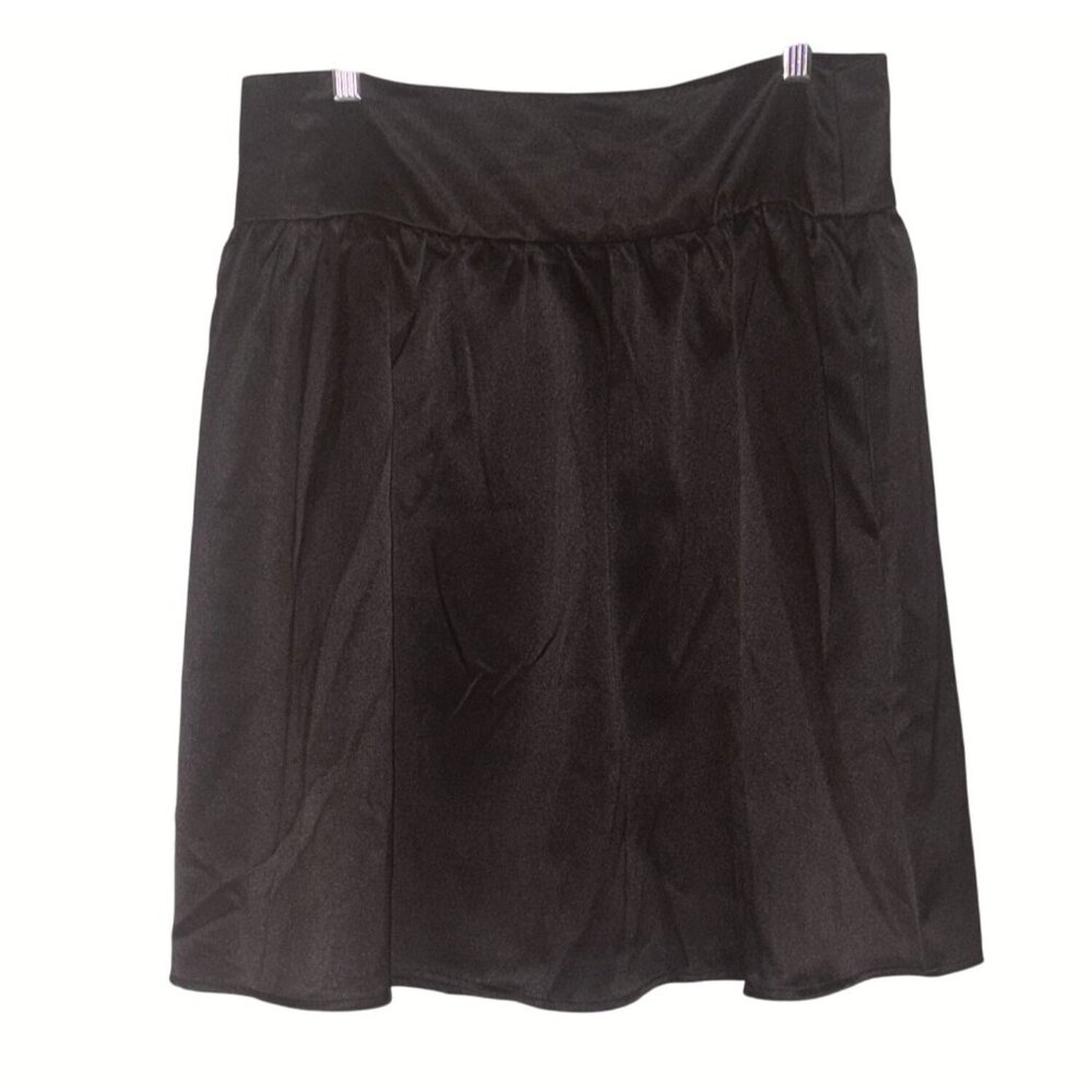NWT New Gibson Look Satin Box Pleated Mini Skirt Black Size M - Picture 2 of 7